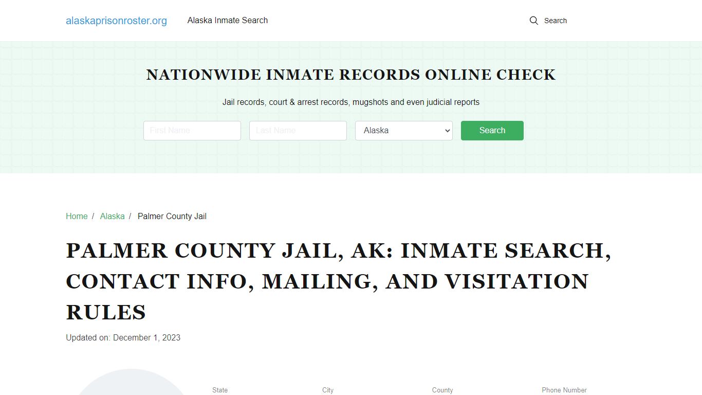 Palmer County Jail, AK Inmate Search, Mailing and Visitation Rules