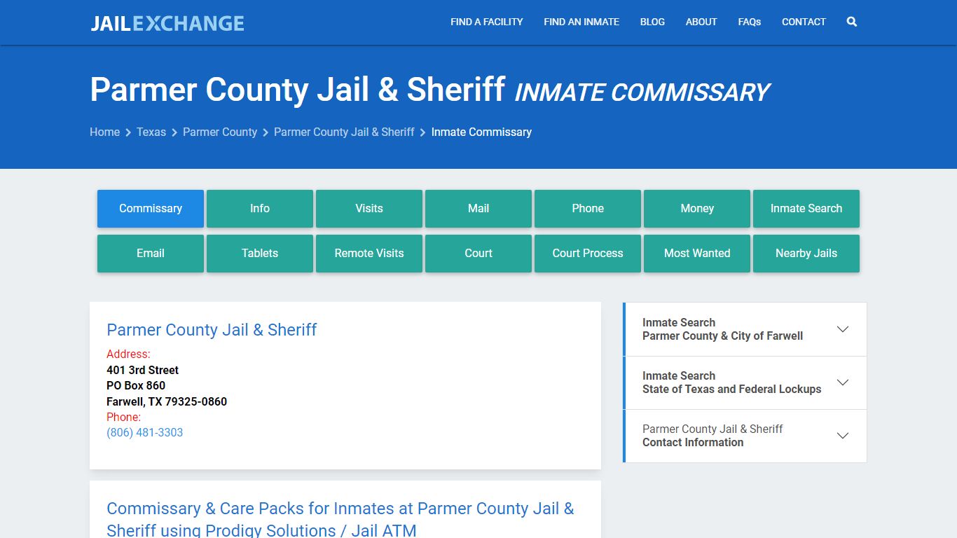 Parmer County Jail & Sheriff Inmate Commissary - Jail Exchange