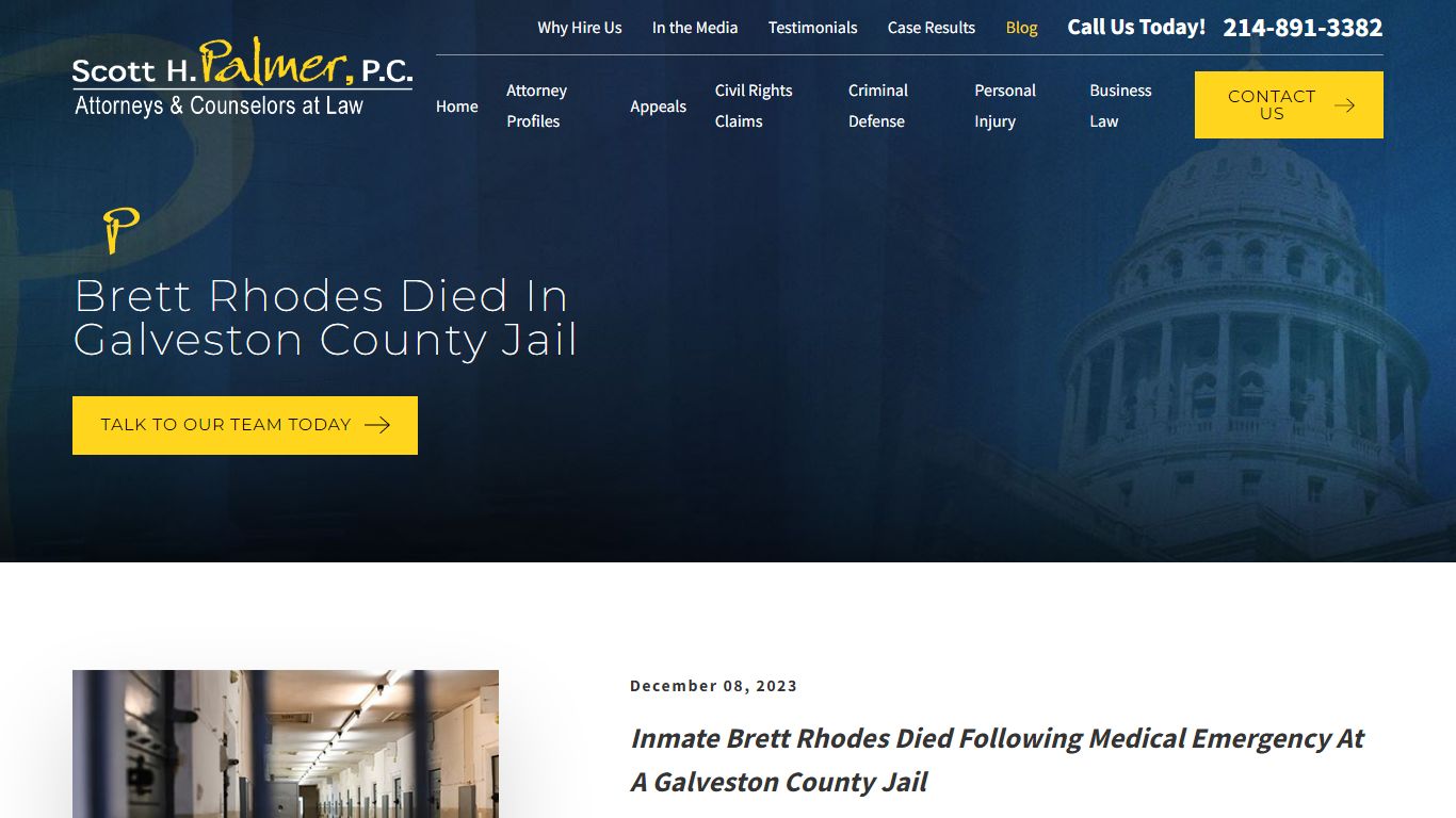 Brett Rhodes Died In Galveston County Jail - scottpalmerlaw.com